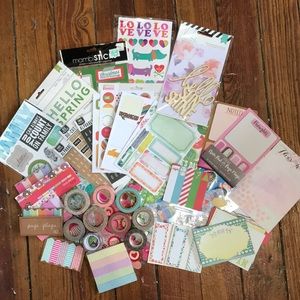 Lot of washi tape, stickers, page flags, and cards